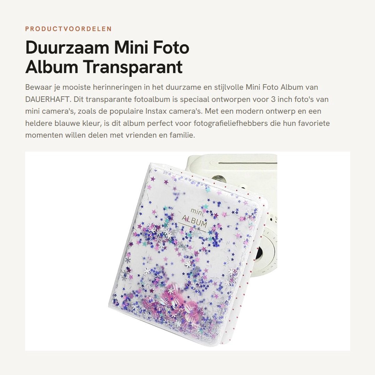Dailygoods- Fotoalbum Transparant - Mini Fotoalbum - Instax Fotoalbum - 3 Inch Foto's - Duurzaam - Blauw