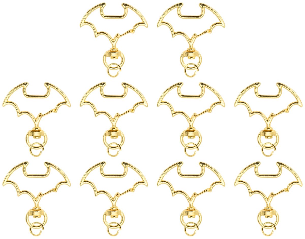 Dailygoods- Sleutelhanger Goudkleurig - Karabijnhaak Sleutelhanger - Sleutelringen - Vleermuisvormige Sleutelhanger - 10 Stuks - Robuuste Zinklegering - Sleutelring