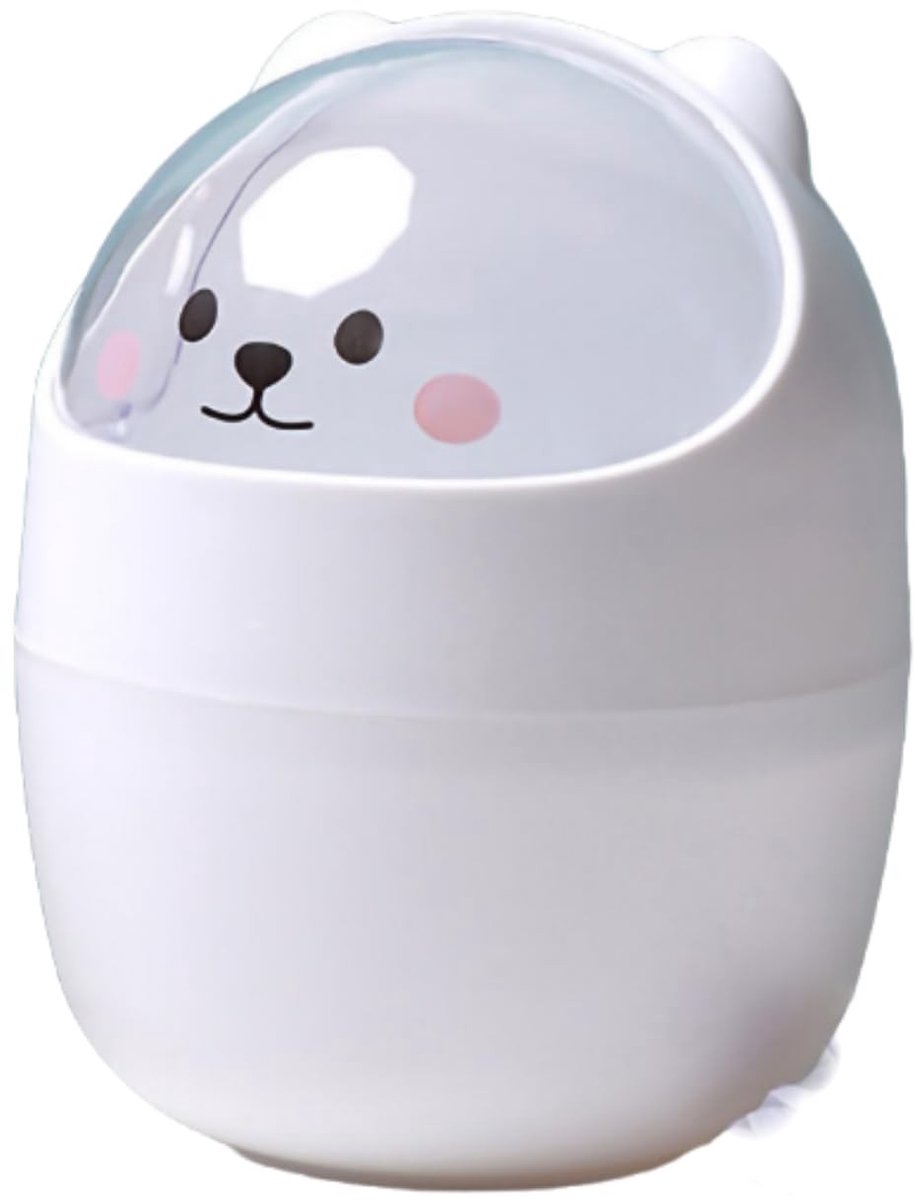 Dailygoods- Prullenbak Mini 15,5 x 11 cm - Afvalbak Bureau - Cartoon Dier Vorm - Plastic Vuilnisbak - Met Deksel - Lichtgewicht 500 gr - Afvalemmer