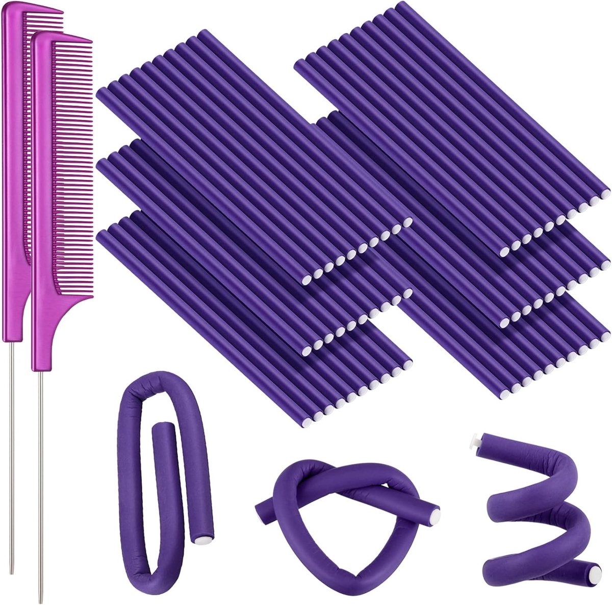 Flexibele Krulspelden Set - Haarrollers Twist - Haar Stijlen - Hittevrij Resultaat - 60 Stuks - Paars