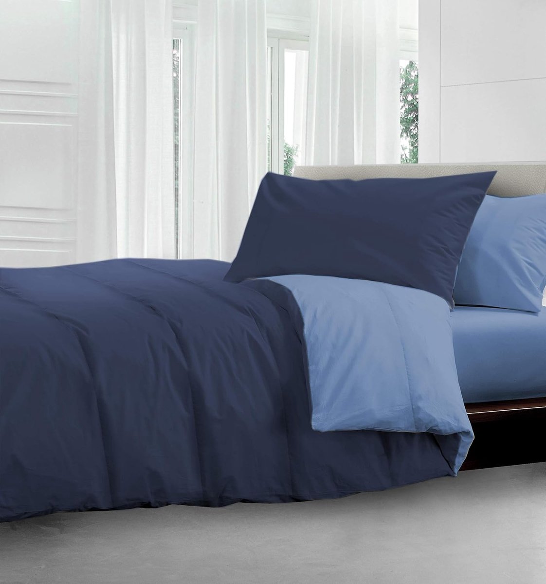 Warm Winter Dekbed 180x250cm - Dubbelzijdig en Allergievrij - Donkerblauw/Lichtblauw