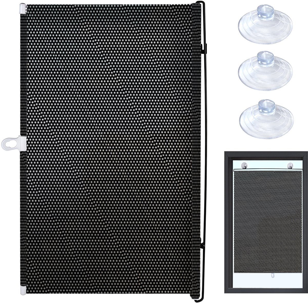 Zonnescherm Rolgordijn - Intrekbare Zonwering - Privacy Beschermen - Zuignap Installatie - 50x125cm - Zwart