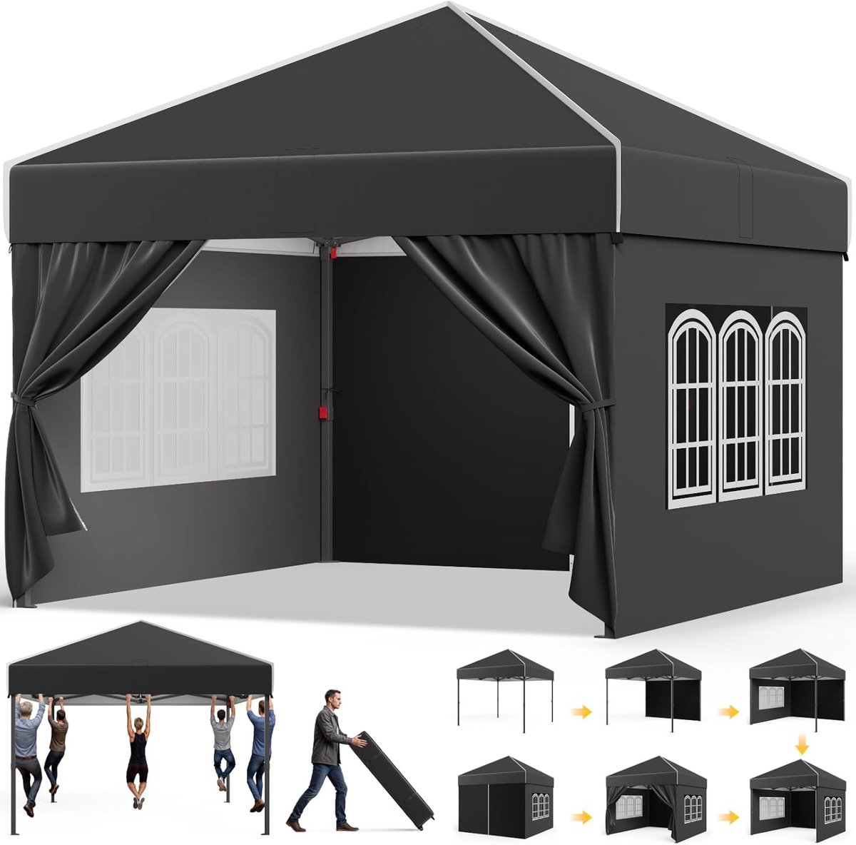 Opvouwbare Paviljoen - Tuinpaviljoen Feesttent - Buitenfeesten Organiseren - Waterdicht UV-bestendig - 3 x 3 meter - Zwart