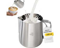 Melkkannetje Roestvrij Staal - Schuimkan Barista - Latte Art Maken - Speciale Schenktuit - 350 ml - Zilver