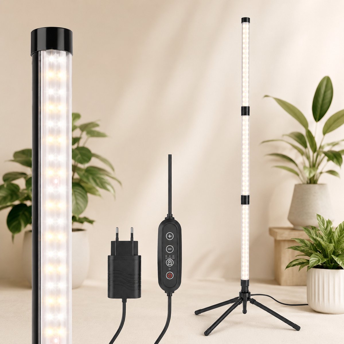 Gloovon® LED Kweeklamp - Volledig Spectrum & 40W - Met Statief, Timer en Dimmer - Verstelbaar tot 130 cm - 192 LEDs - Zwart