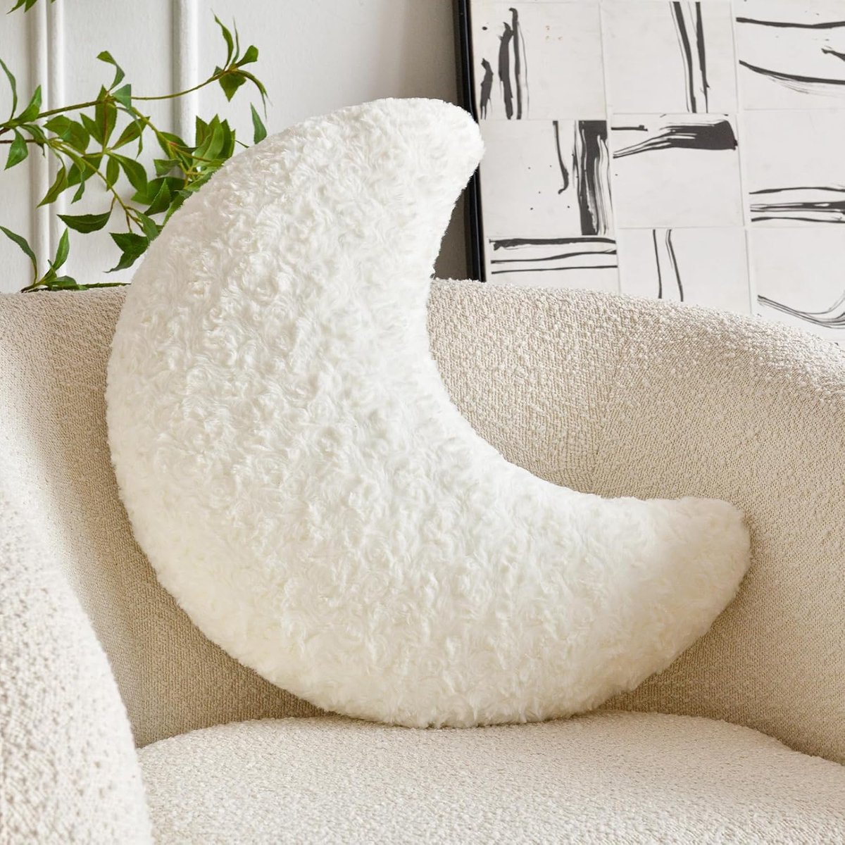 Maan Kussen - Pluche Sierkussen - Woonkamer Decoratie - Super Zacht Materiaal - 47 cm - Wi