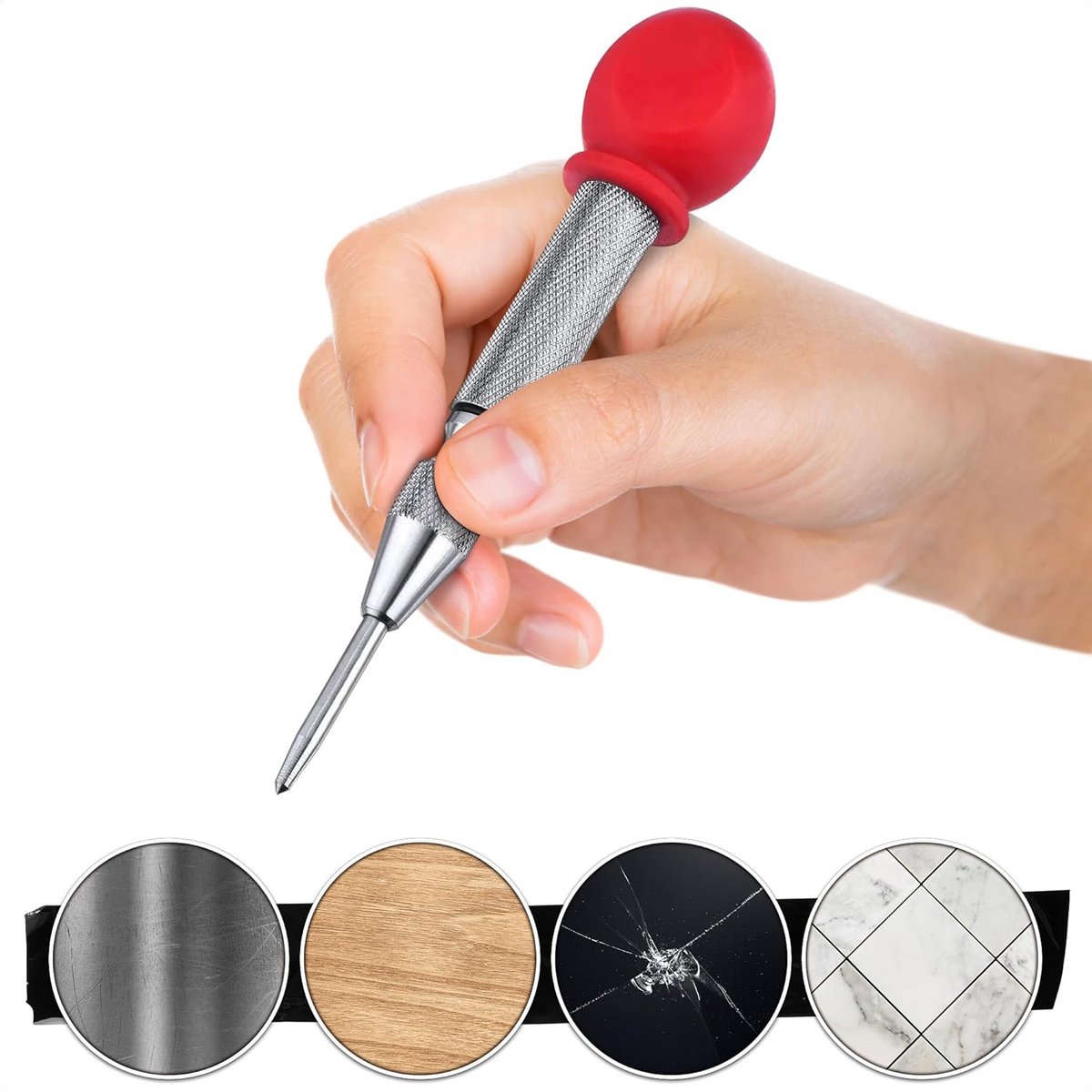 Automatische middenpons - Veerpons - Nauwkeurig markeren - Verstelbare slagkracht - 127 cm - Zilver