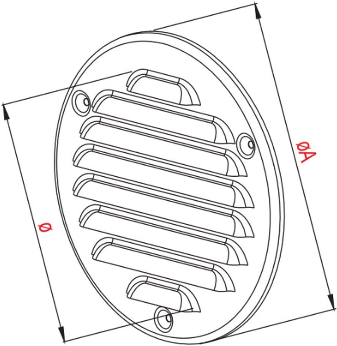 Ventilatierooster Rond - Afvoerlucht Rooster - Luchtcirculatie Verbeteren - Met Insectennet - Ø 125 mm - Chroom