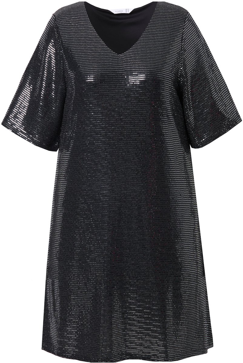 MIAMODA - Dames - Jurk A-lijn pailletjes-look 3/4-mouwen - Zilver - Maat 54
