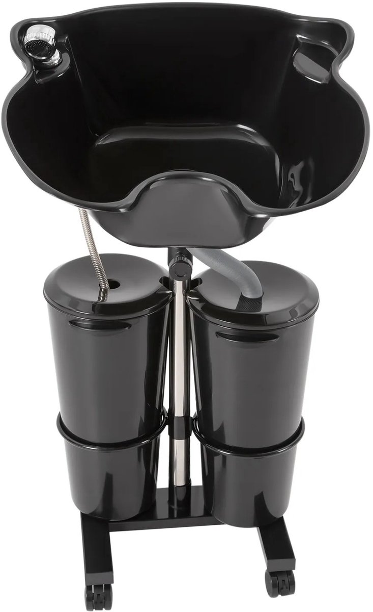 RosaBloom Mobiele Shampoobak met Pomp - Haarwastafel op Wielen - Wasbak - In Hoogte Verstelbaar - Inclusief Dubbele Emmer (2 x 10L) - Zwart