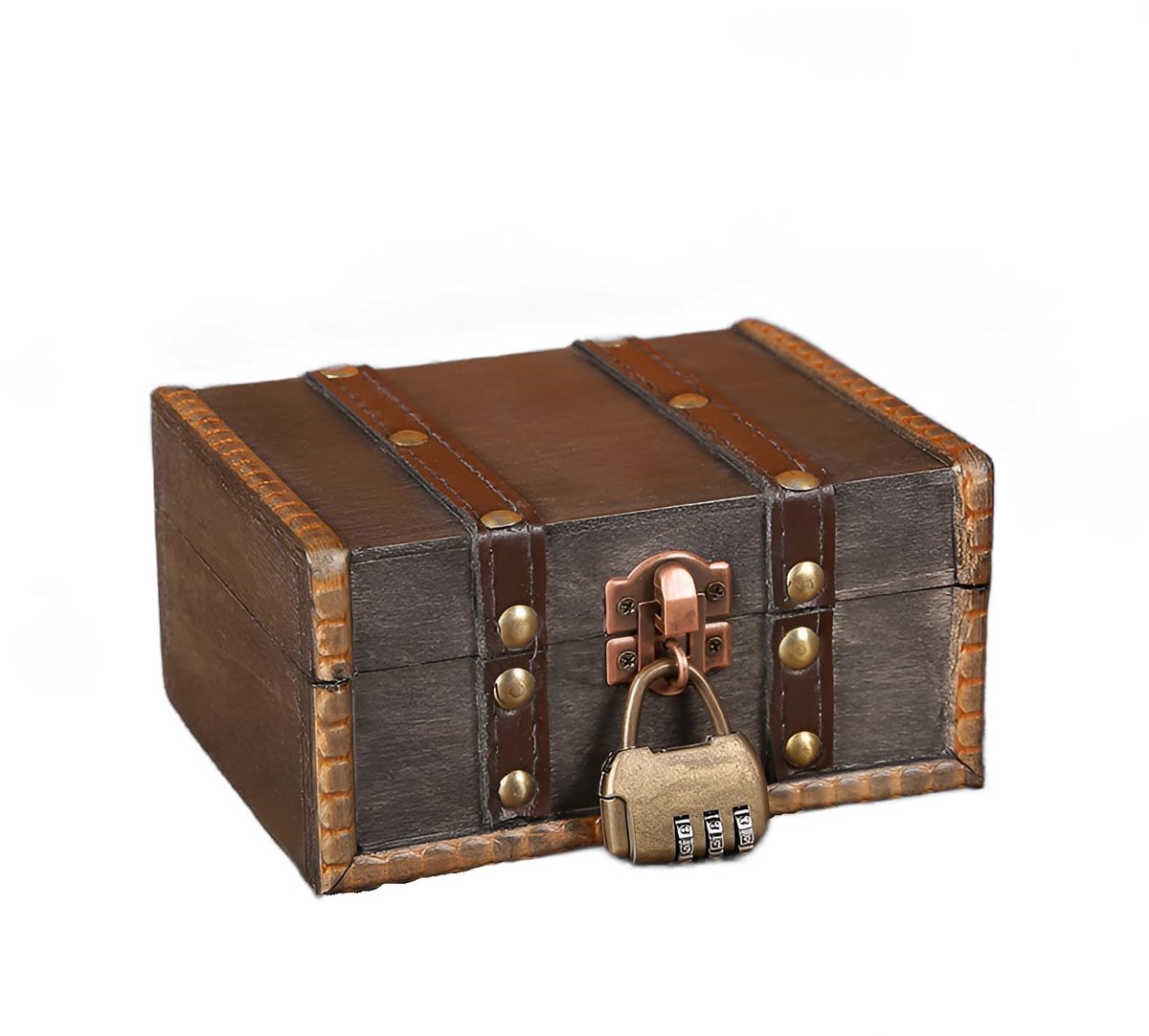 Dailygoods- Schatkist Vintage Houten - Schatkist met Slot - Opbergdoos - Decoratieve Kist - 15 x 7.5 x 12 cm - Uniek Cadeau