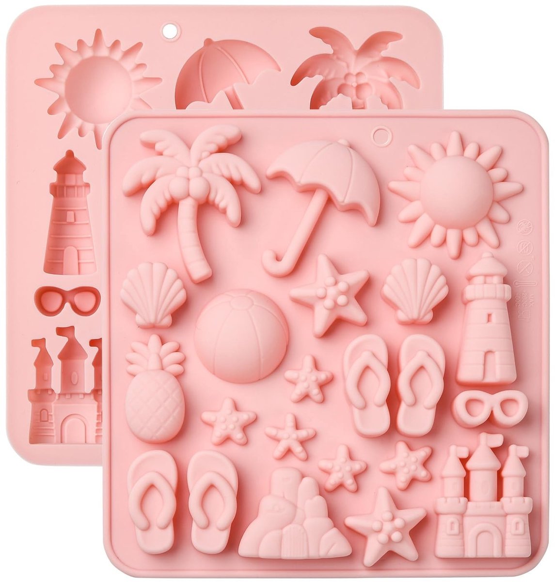 Dailygoods- Siliconen Mallen Roze - 2 Stuks - 22 Holtes - Vakantie Thema - Geschikt voor Chocolade/Snoep - Flexibel/Duurzaam - Bakvorm