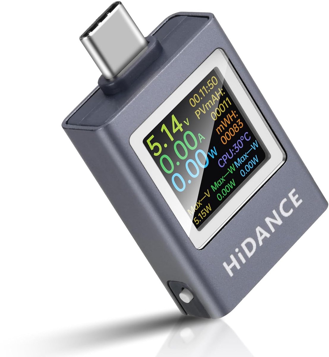 USB C Tester - Stroom Meter - Opladen Monitoren - 10 Parameters Meten - 50V 12A - Zwart