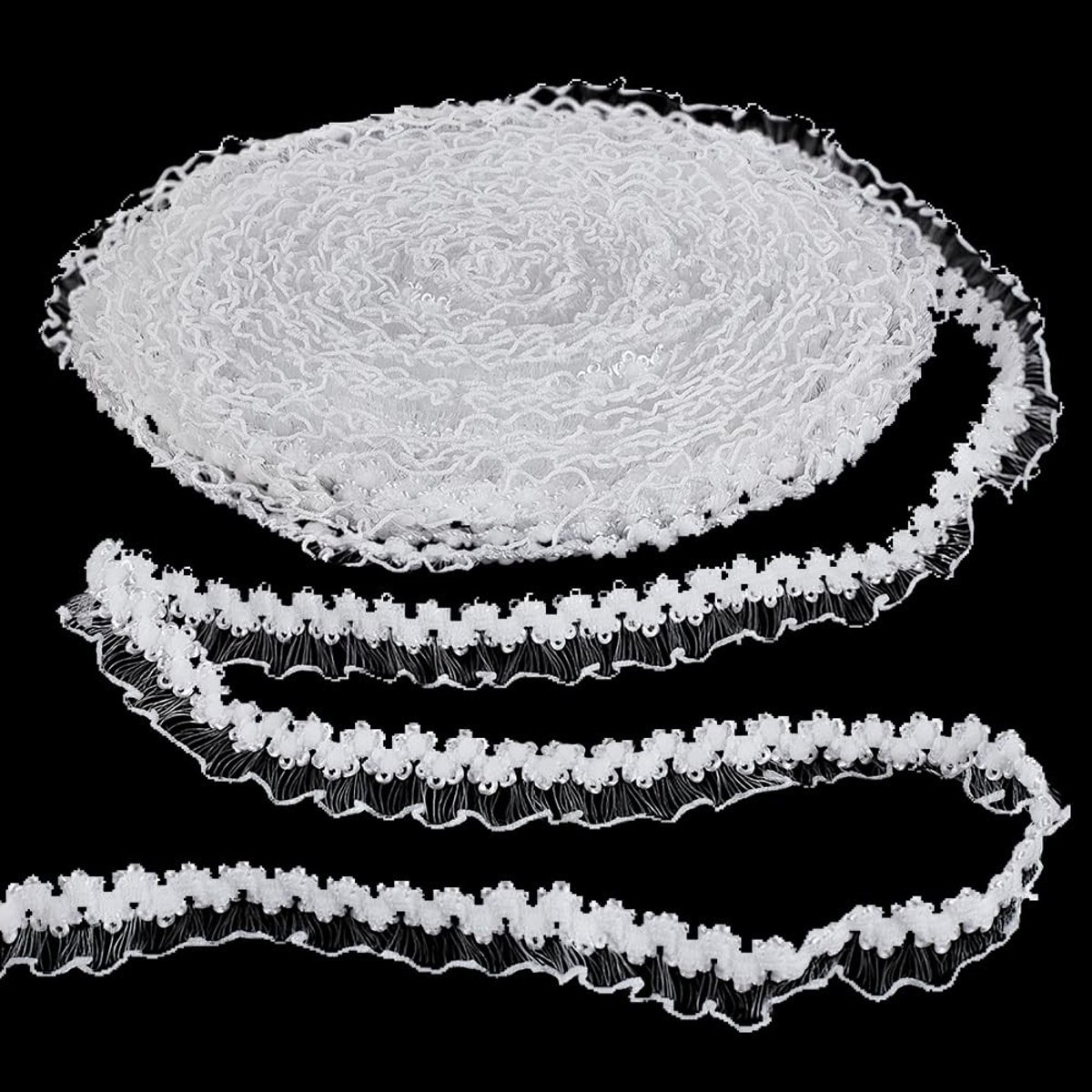 Dailygoods- Ruches Kant 25 m - Elastisch - Smalle Rand - Tule Versieringen - Doe-het-zelf Naaien - Polyester 15 mm Breed - Kantlint