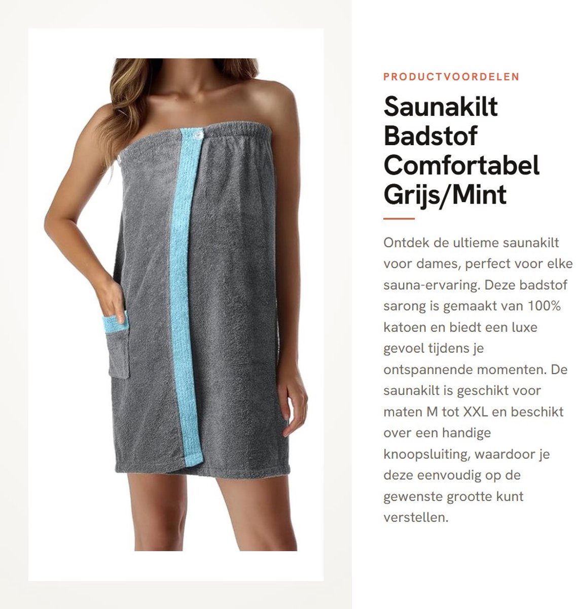 Dailygoods- Saunakilt dames - Badstof - 100% Katoen - M-XXL - Verstelbaar met knoopsluiting - Huidvriendelijk en slijtvast - Saunahanddoek