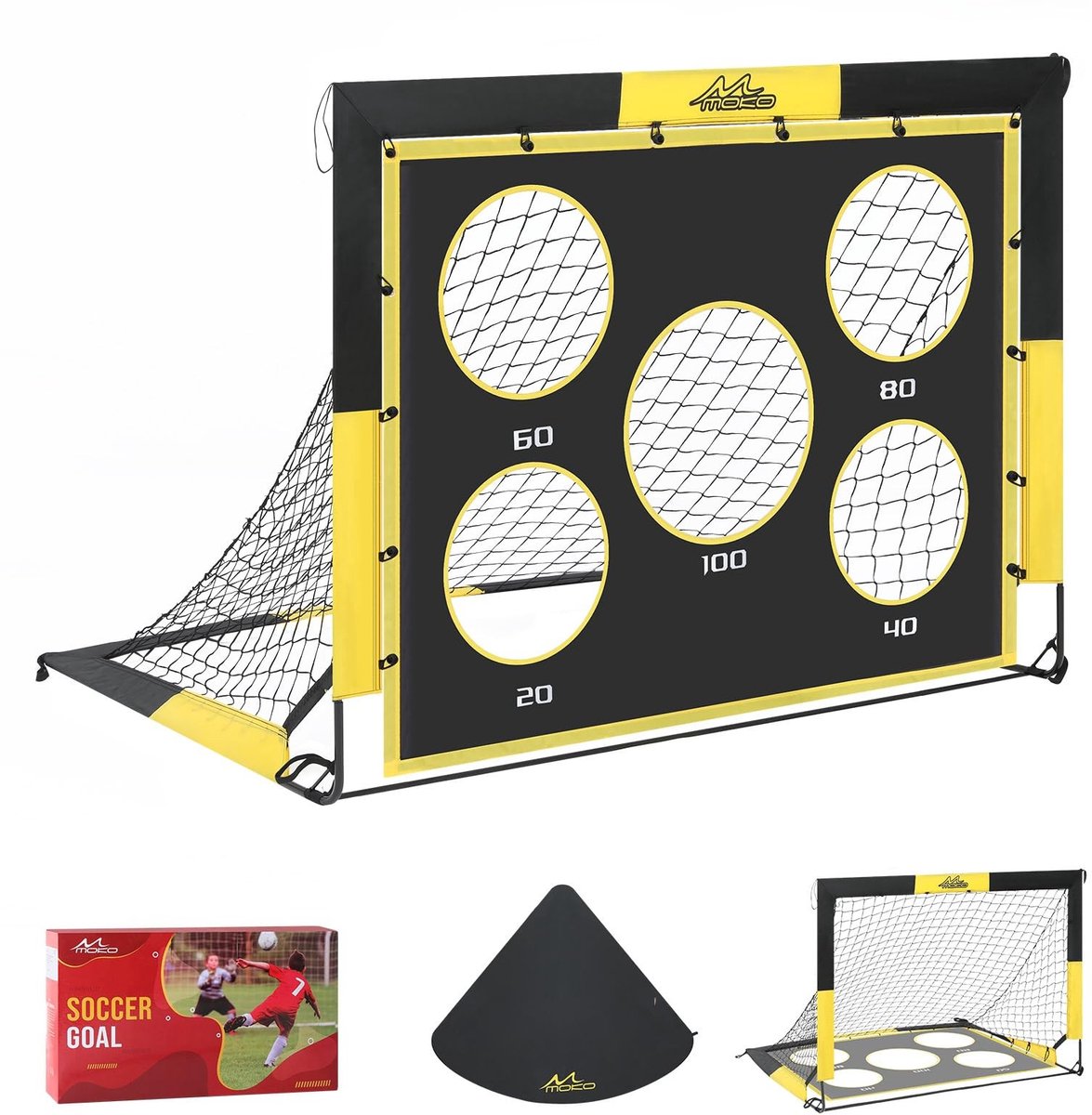 Dailygoods- Voetbaldoel 4' x 3' - Draagbaar Pop-up Voetbaldoel - Doelwand met 5 Schietgaten - Stevige Fiberglass Constructie - Inclusief Draagtas - Ruimtebesparend Ontwerp - Voetbalnet