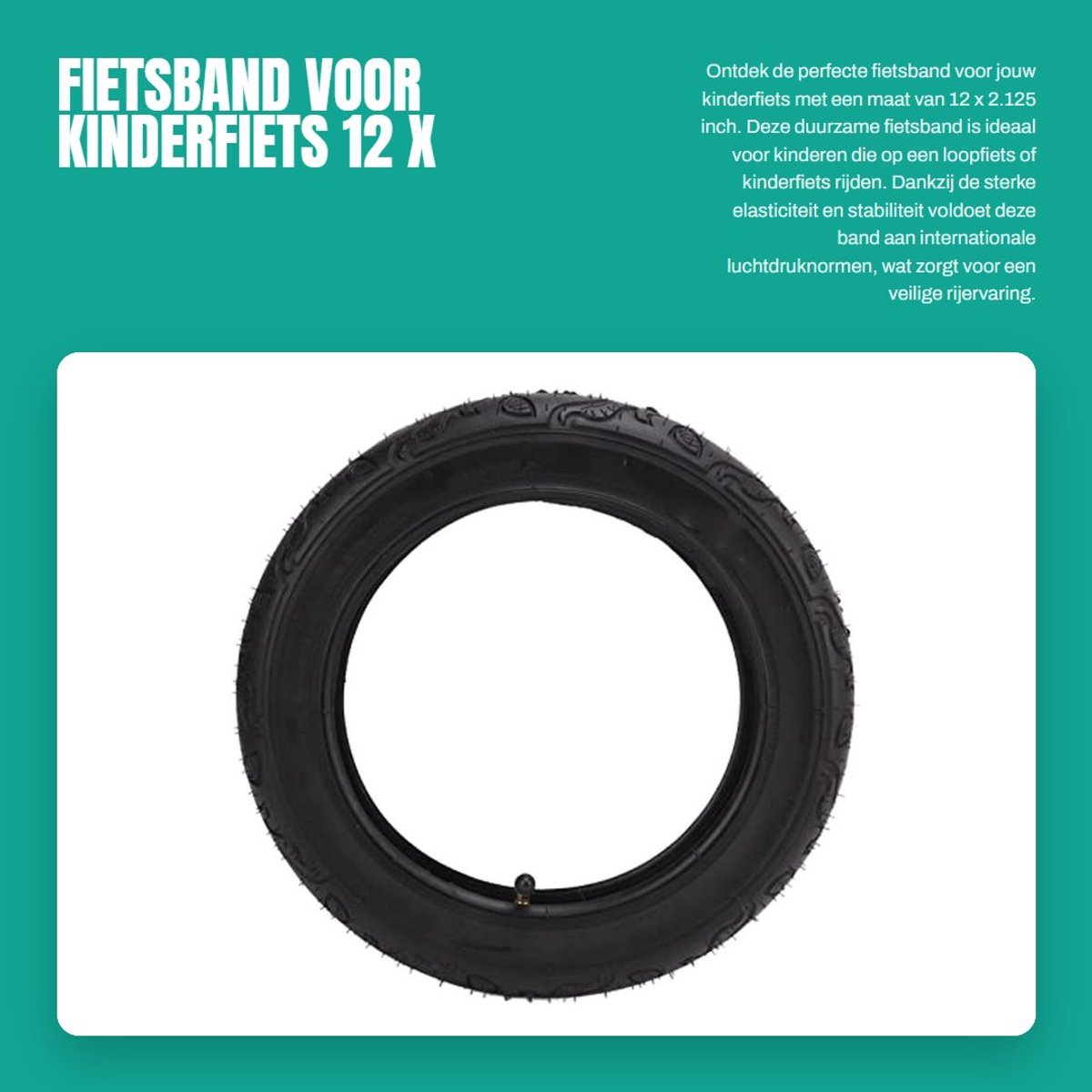 Dailygoods- Fietsband 12 x 2.125 inch - Duurzaam - Geschikt voor Kinderfiets/Loopfiets - Goede Demping - Betrouwbare Veiligheid - Eenvoudig Onderhoud - Kinderfietsband