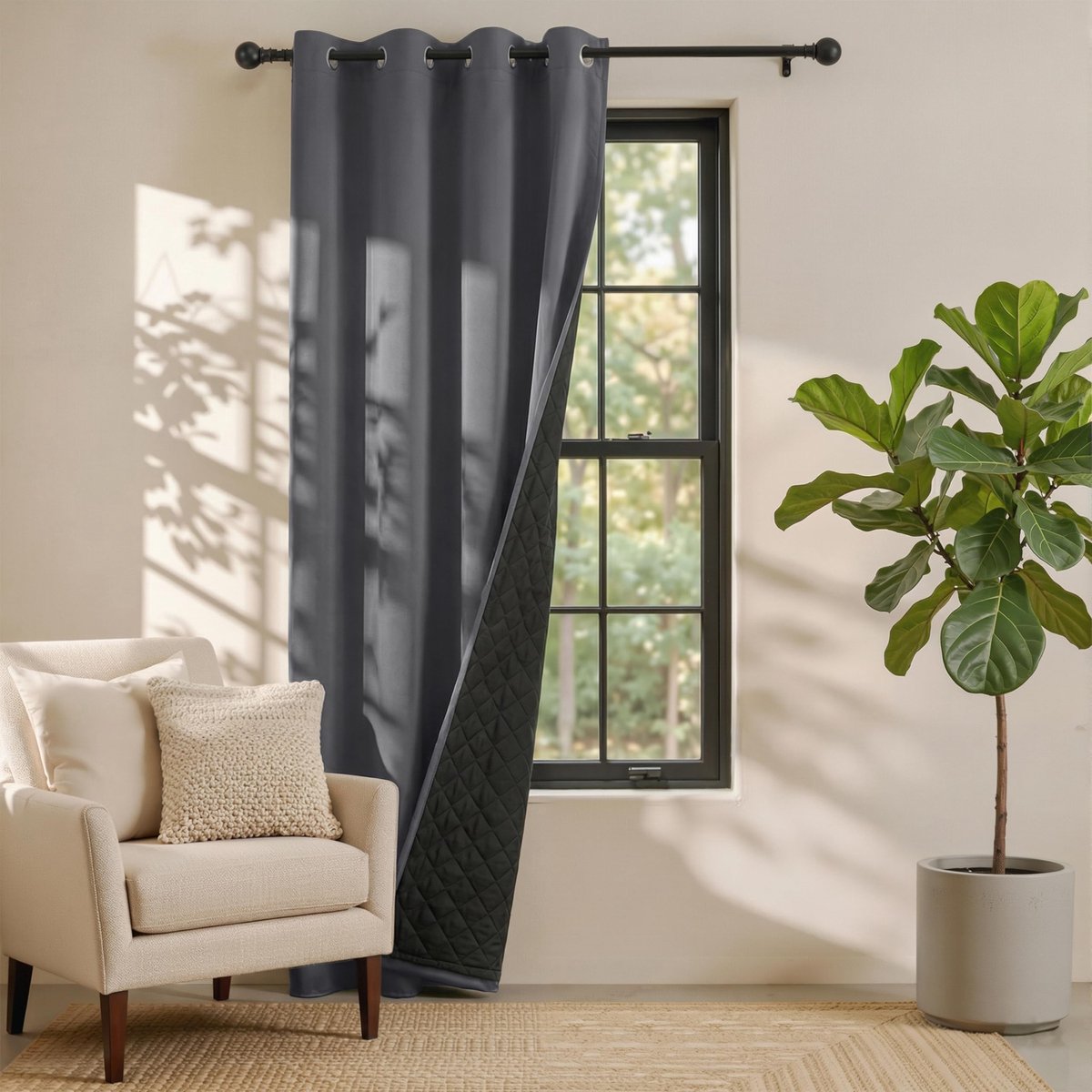 Dailygoods- Verduisterend Gordijn Dubbellaags - Hitte- en Koudisolerend - 240x140 cm - Met Ogen - Wasbaar op Lage Temperatuur - Comfortabele Omgeving