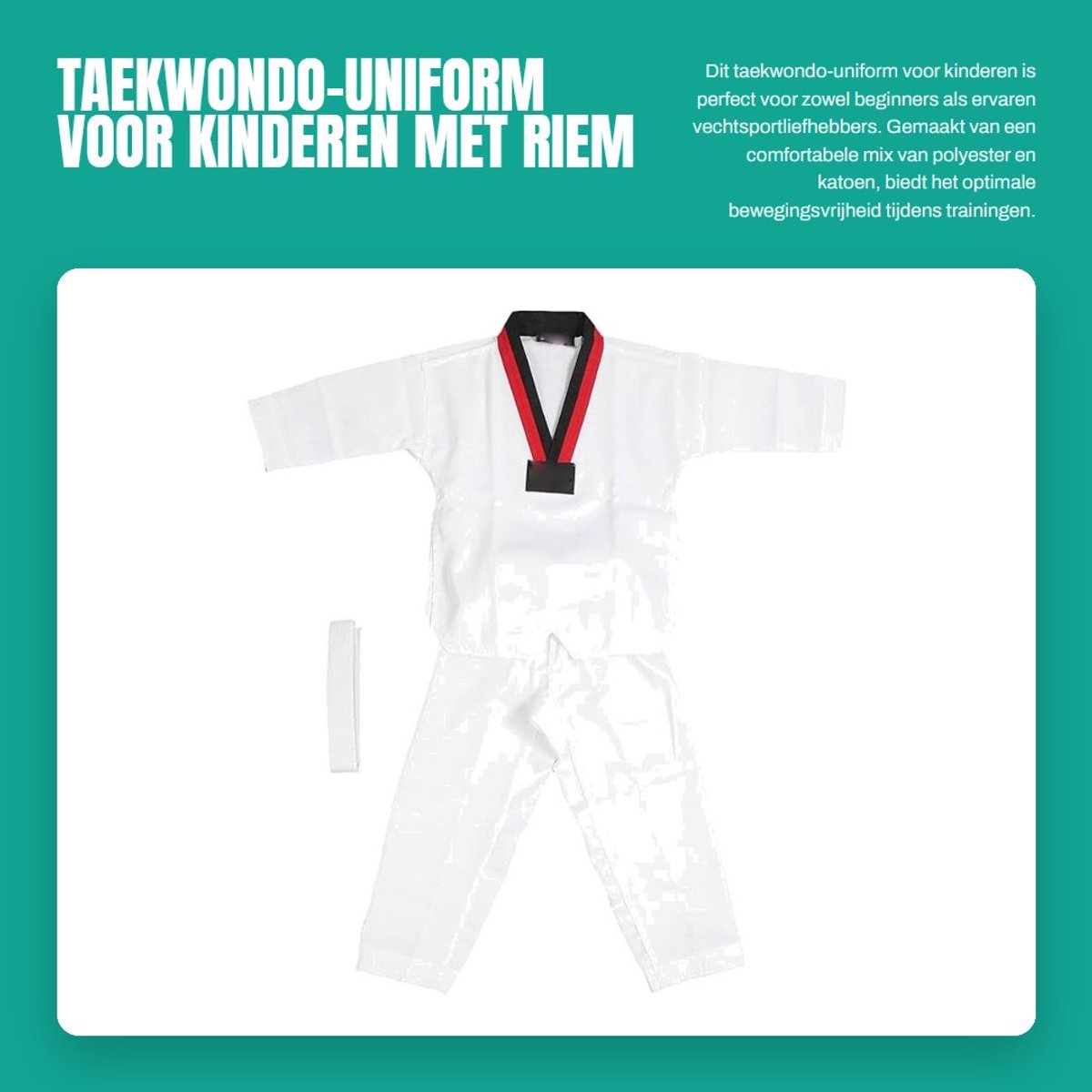 Dailygoods- Taekwondo-uniform voor Kinderen - Ademend - V-hals ontwerp - Polyester/Katoen - Inclusief riem - Geschikt voor beginners - Vechtsportuniform