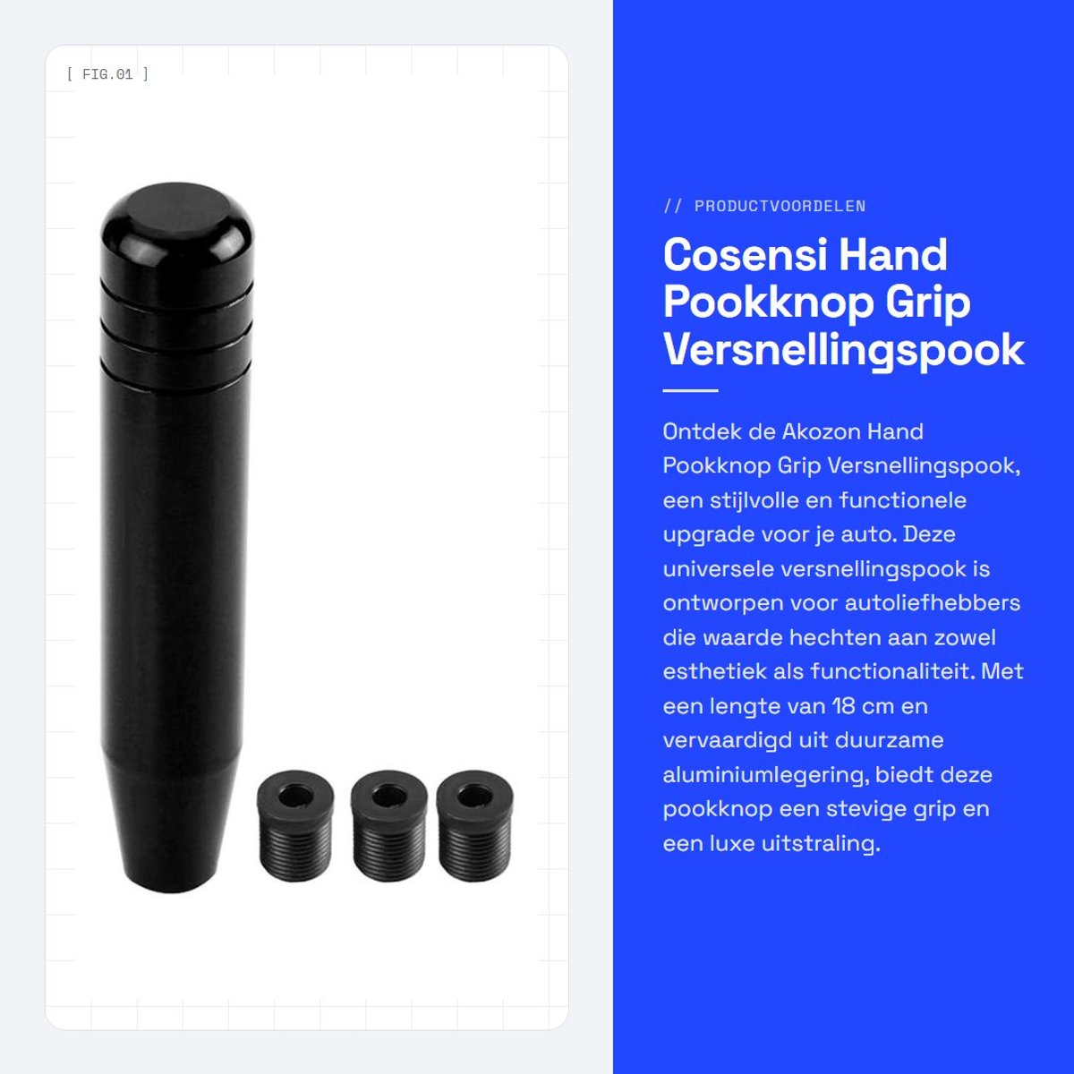 Dailygoods- Pookknop Grip - Versnellingspook - Universeel - Aluminium Legering - 18cm - Zwart