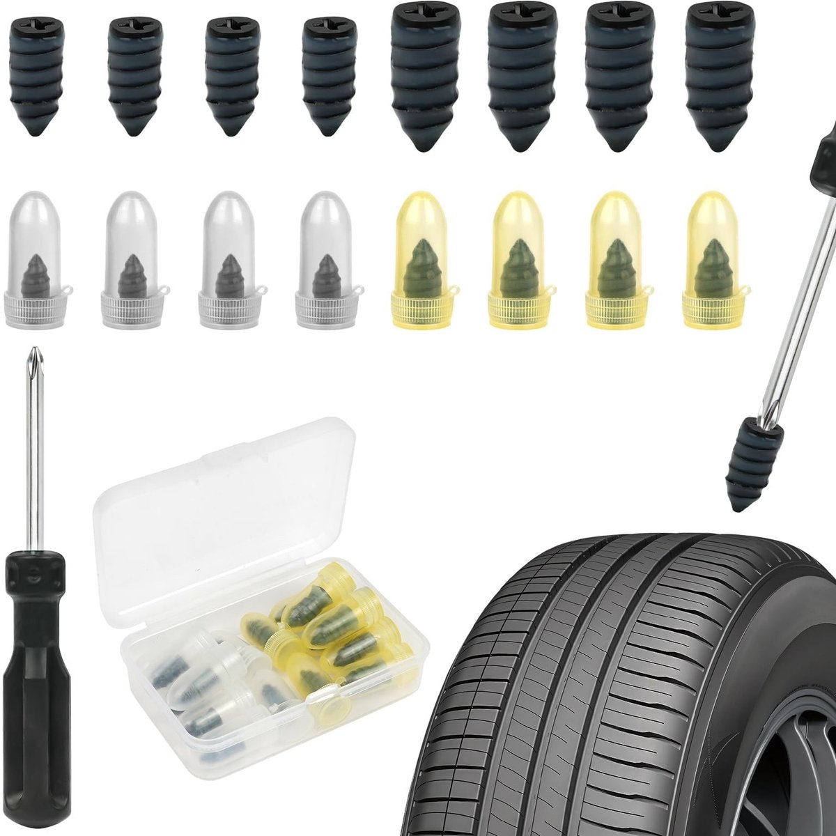 Dailygoods - Vacuüm Bandenreparatienagel - Bandenreparatie - 16-delige set - Tubeless bandenreparatie - Ideaal voor auto motorfiets fiets - Inclusief...
