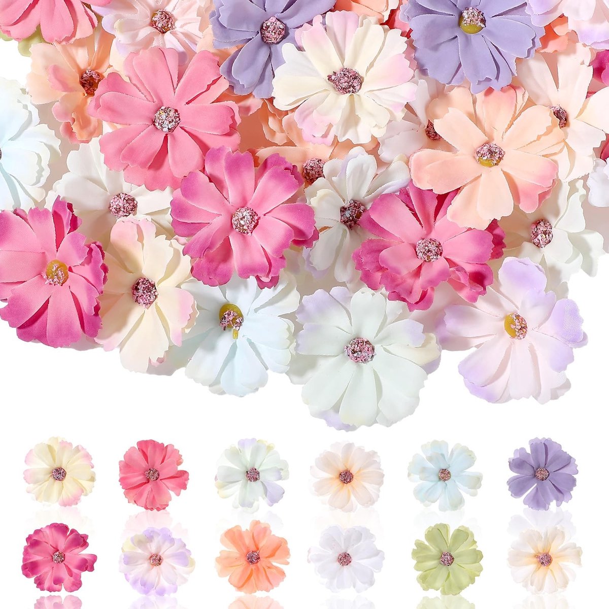 Dailygoods- Kunstbloemen 60 stuks - Kleurrijke Zijde Bloemkoppen - Decoratieve Bloemen - Kunstboeket - DIY Knutselbloemen - Natuurgetrouwe Kleuren - Kunstbloemkoppen