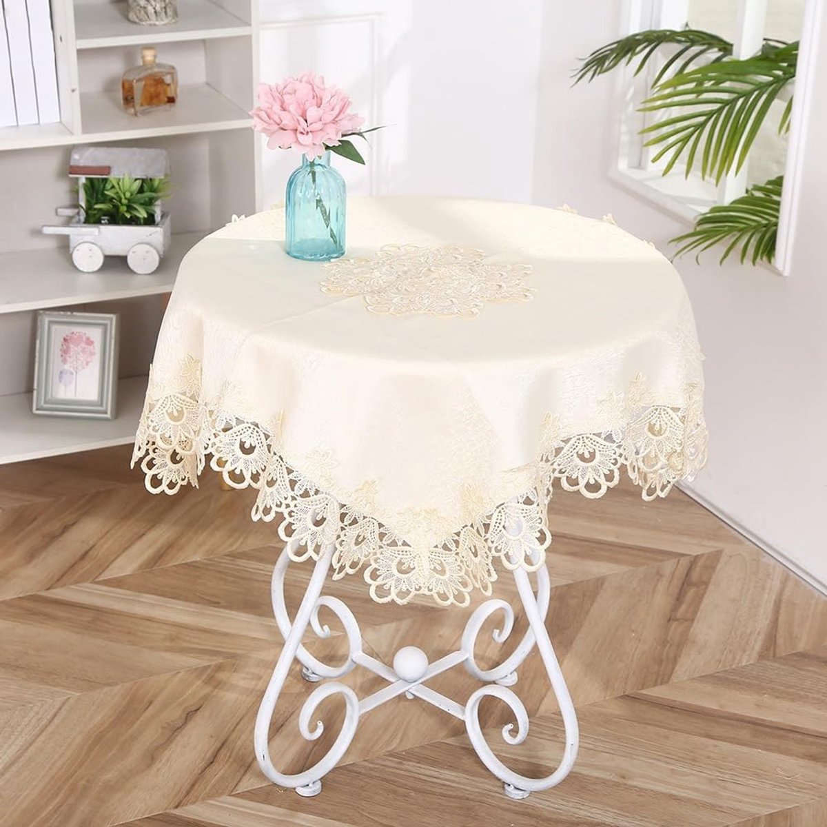 Dailygoods- Tafelkleed Elegant - Tafelkleed Katoen - Tafelkleed Afwasbaar - Tafelkleed Rond 110 cm - Tafelkleed met Kant - Tafelkleed voor Feestjes - Tafelbedekking