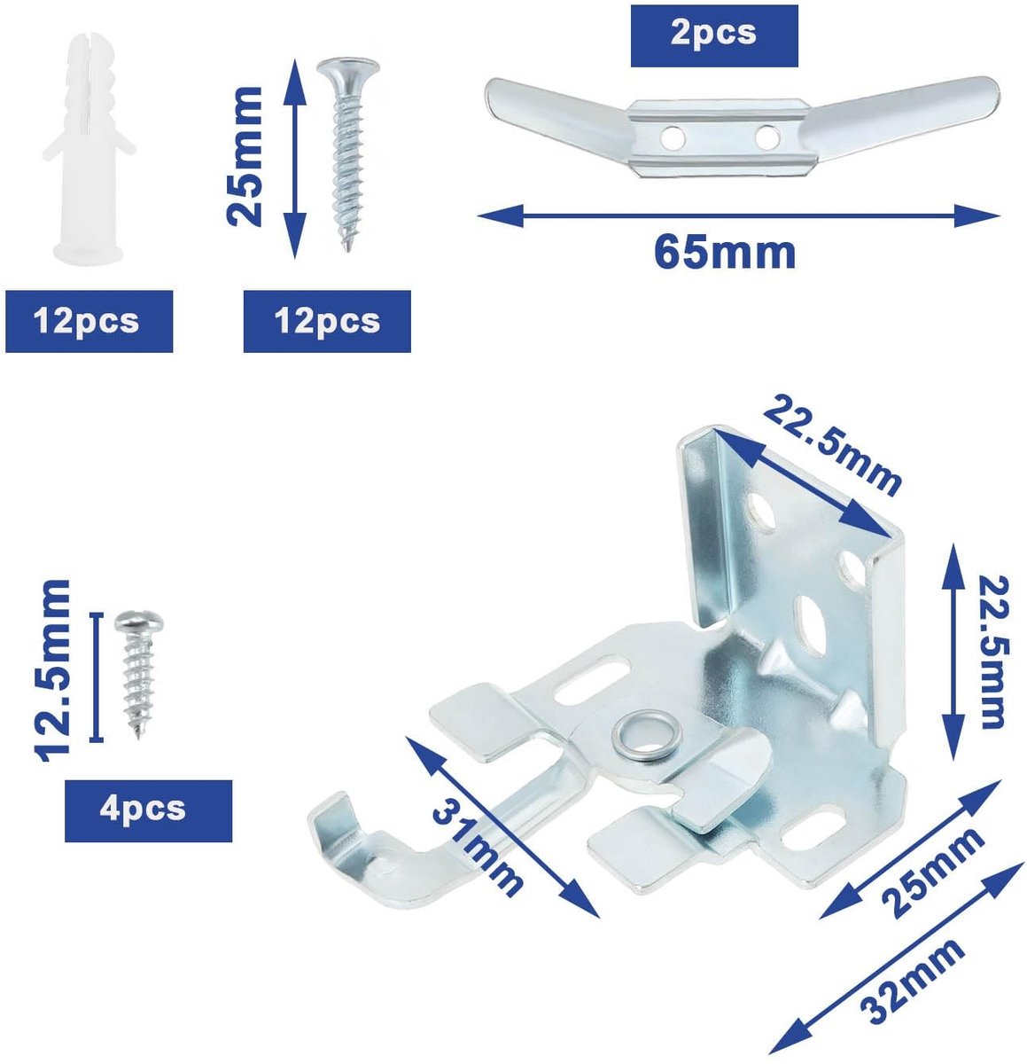 Dailygoods- Blindbeugels Aluminium - 6 Stuks - Stevige IJzeren Constructie - Flexibele Montageopties - Voor 25mm Top Rail - Eenvoudige Installatie - Jaloeziebeugels