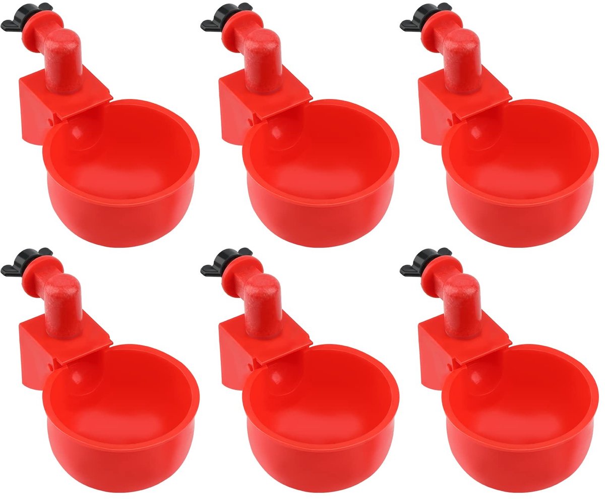 Dailygoods- Kippenwaterbak Rood - Automatische Drinkbeker - 6 Stuks - Kunststof - Eenvoudig Schoon te Maken - Verbeterde Efficiëntie - Drinkbak