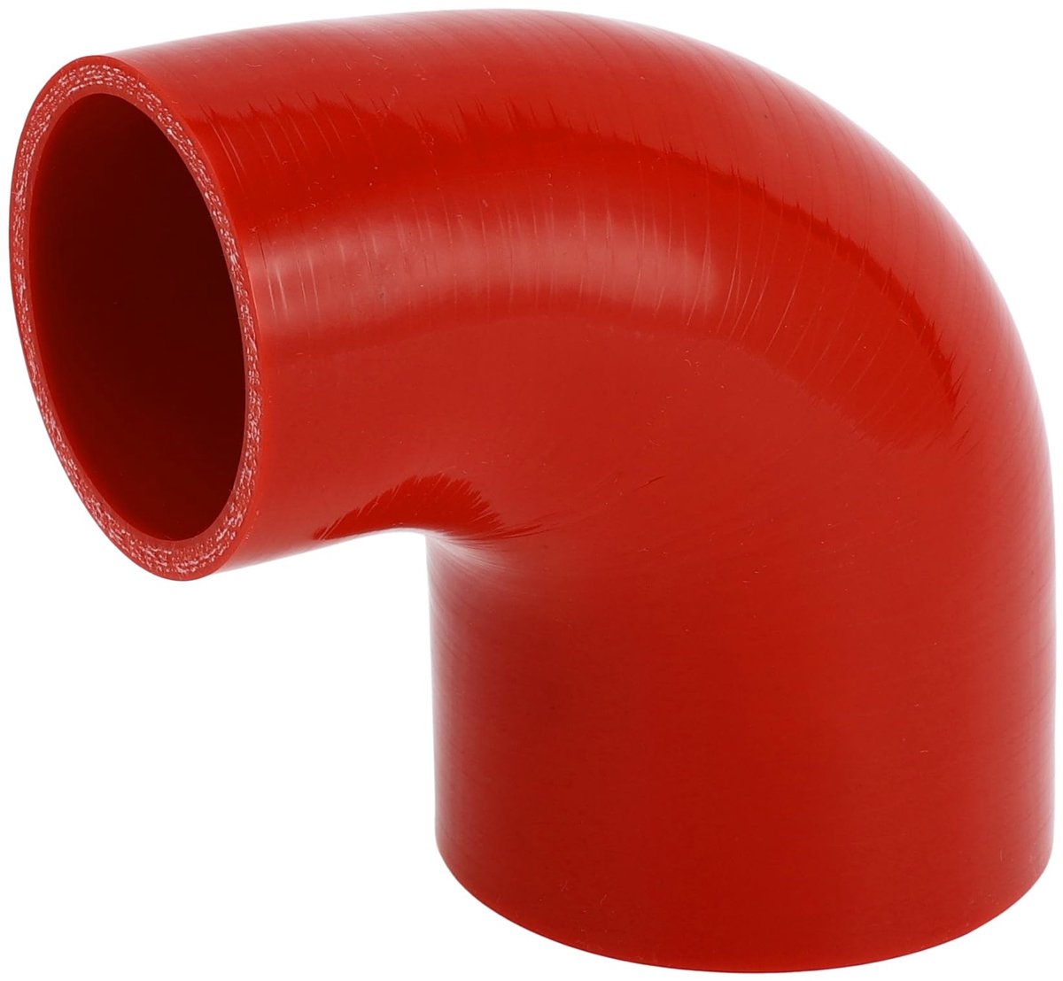 Dailygoods- Koelslang Silicone - Rood - Binnendiameter 57mm/76mm - Lengte 90mm - 90 Graden - Meerlaags Geweven Doek - Siliconenslang