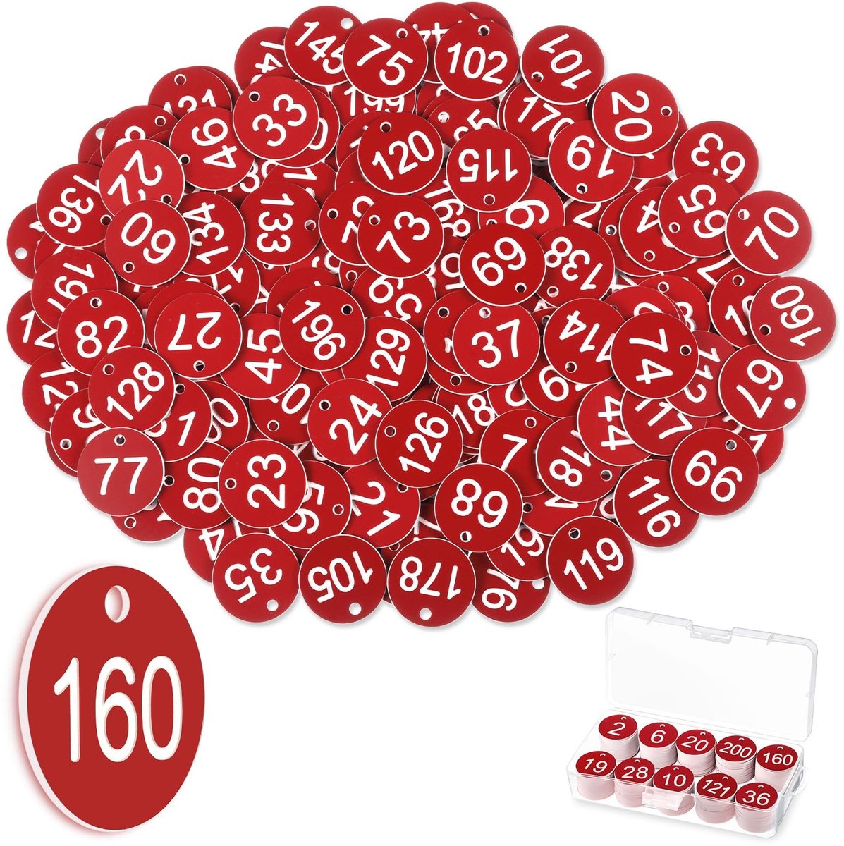 Dailygoods- Tafelnummer set van 200 - Plastic nummerlabels - Waterdicht - Met gat voor bevestiging - Geschikt voor kleedkamers/restaurants/hotels