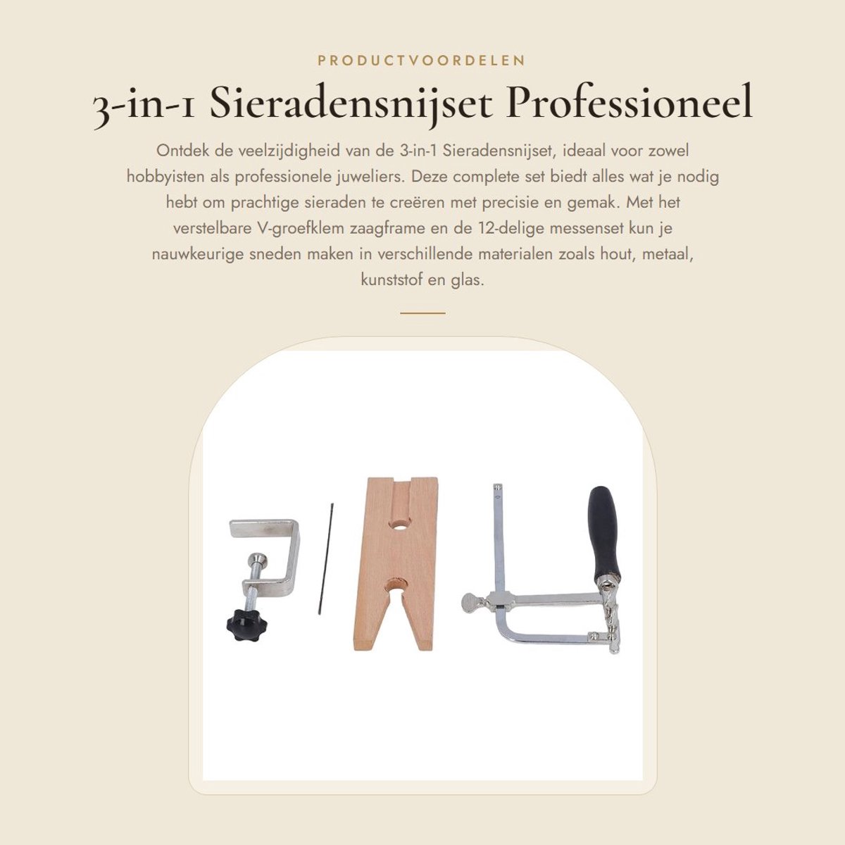 Dailygoods- Sieradensnijset 3-in-1 - V-groefklem - Verstelbaar Zaagframe - 12-delige Messenset - Professioneel Juweliersgereedschap - Draagbaar en Handig