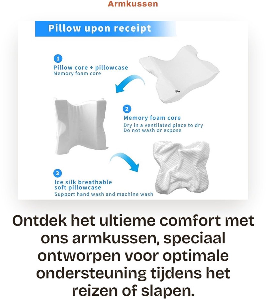 Dailygoods- Armkussen Ergonomisch - Drukgeheugenschuim - U-vorm - Ondersteuning Cervicale Wervelkolom - Ademend Comfort - Orthopedisch Therapie Kussen - Nekkussen