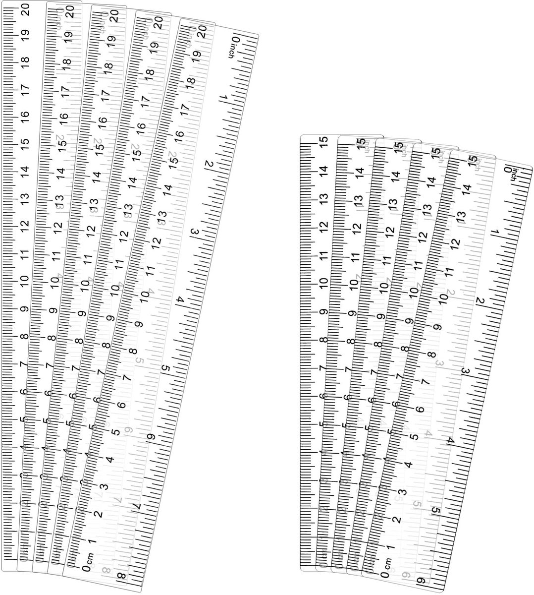 Dailygoods- Lineaal Set van 10 - Transparant 15/20 cm - Schokbestendig - Meetinstrument - School/Thuis - Lichtgewicht Plastic - Meetlat