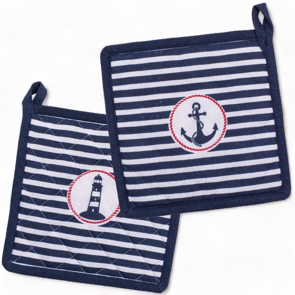 Dailygoods- Pannenlappen Hittebestendig - Ovenhandschoenen 2 Stuks - Wasbaar - Katoen/Polyester Mix - 20 x 20 cm - Gestreept Maritiem - Ovenwanten
