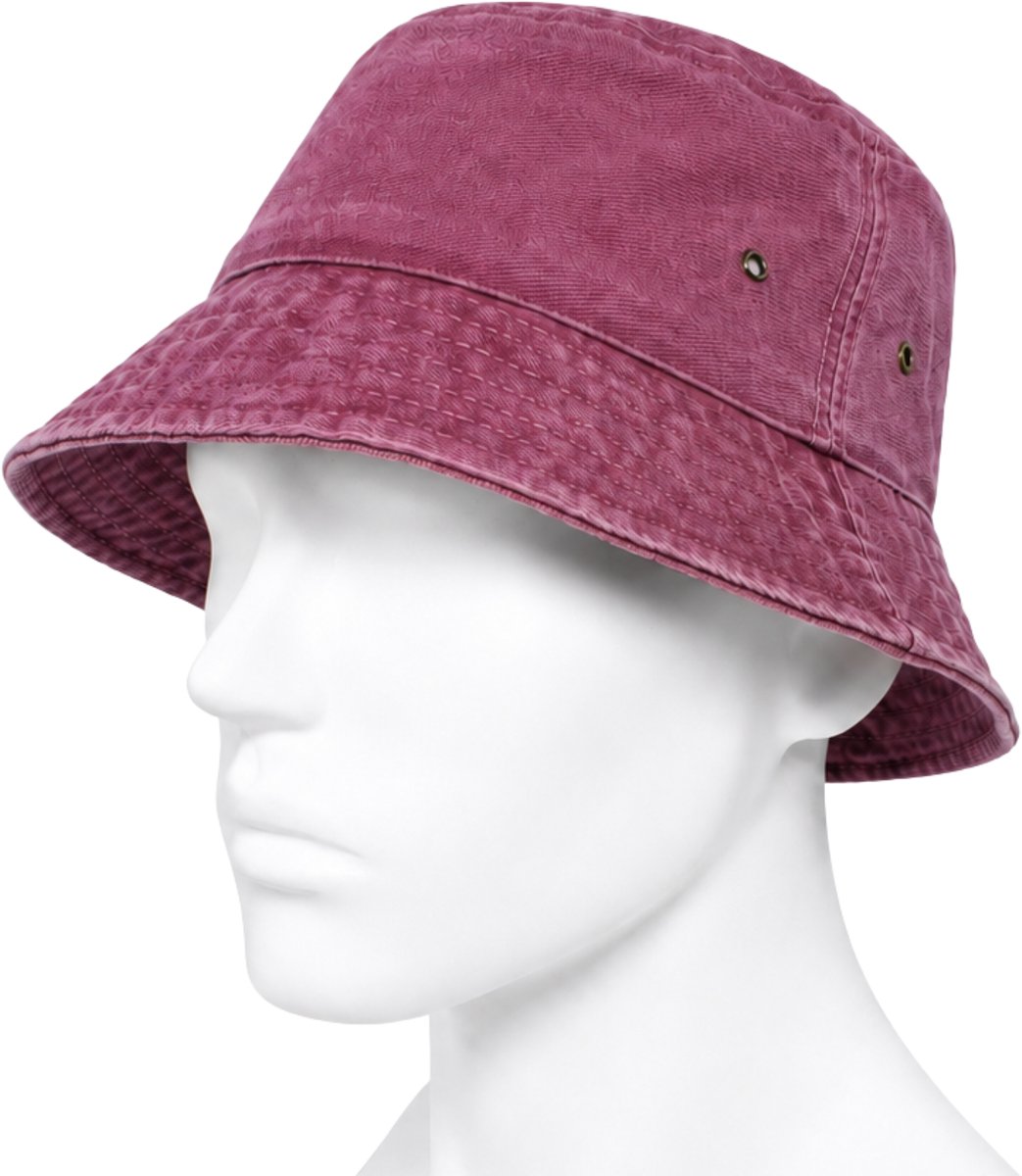 Bucket Hat - Washed Denim - Rood - Maat XS/S - Vintage Look - Heren & Dames - Unisex - Festivalhoedje - Vissershoedje - Zonnehoedje - Regenhoedje - Emmerhoedje - Zomerhoedje