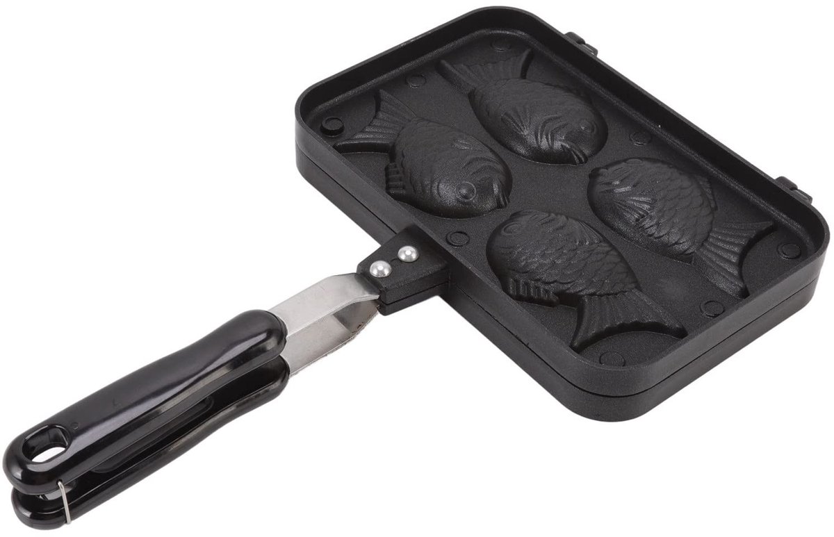 Dailygoods- Taiyaki Wafelijzer met Dubbelzijdige Antiaanbaklaag - Visvormige Pannenkoek - Aluminiumlegering - Lange Steel - 22,5 x 36,5 cm - Voor Thuis DIY Koken