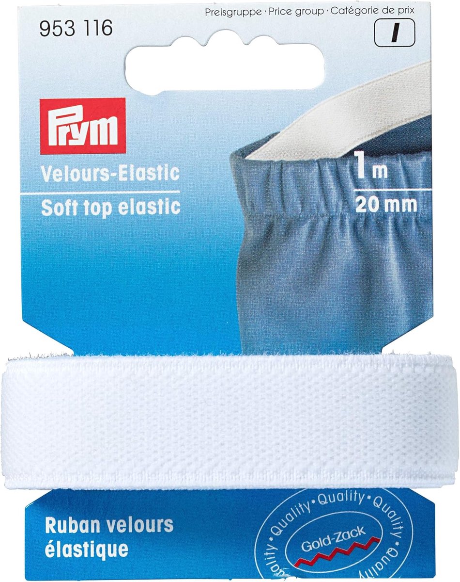 PRYM Veloursbandelastiek 20 mm wit 953116 - Elastiek - Prym