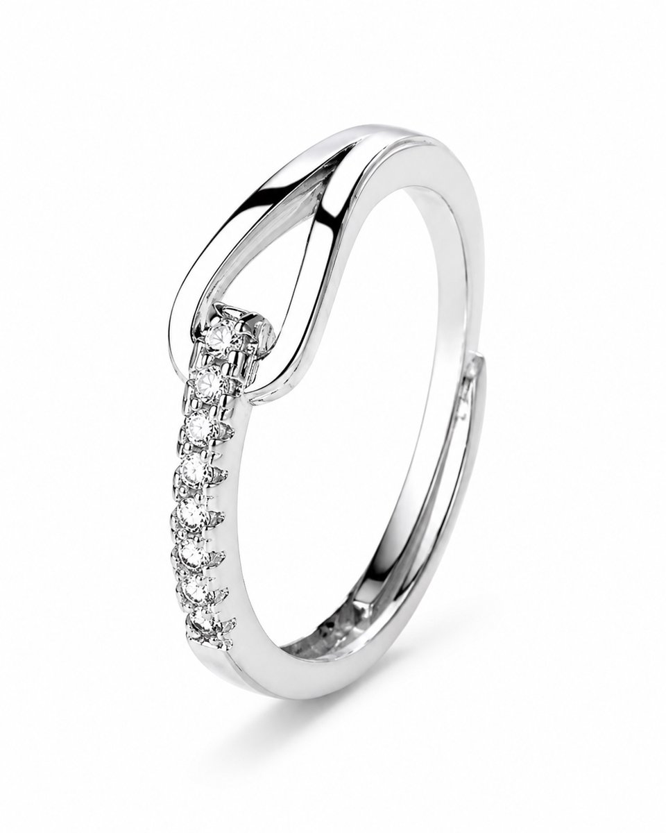 Matthew Studio® Dames Ring 925 Zilver met Zirkonia – Verstelbaar – Elegante Open Ring – Inclusief Cadeauverpakking