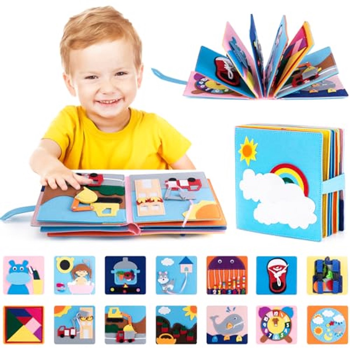 Rustig Boek - Activiteitenbord - Vroege Ontwikkeling - 8 Interactieve Pagina's - 30 cm - Multicolor