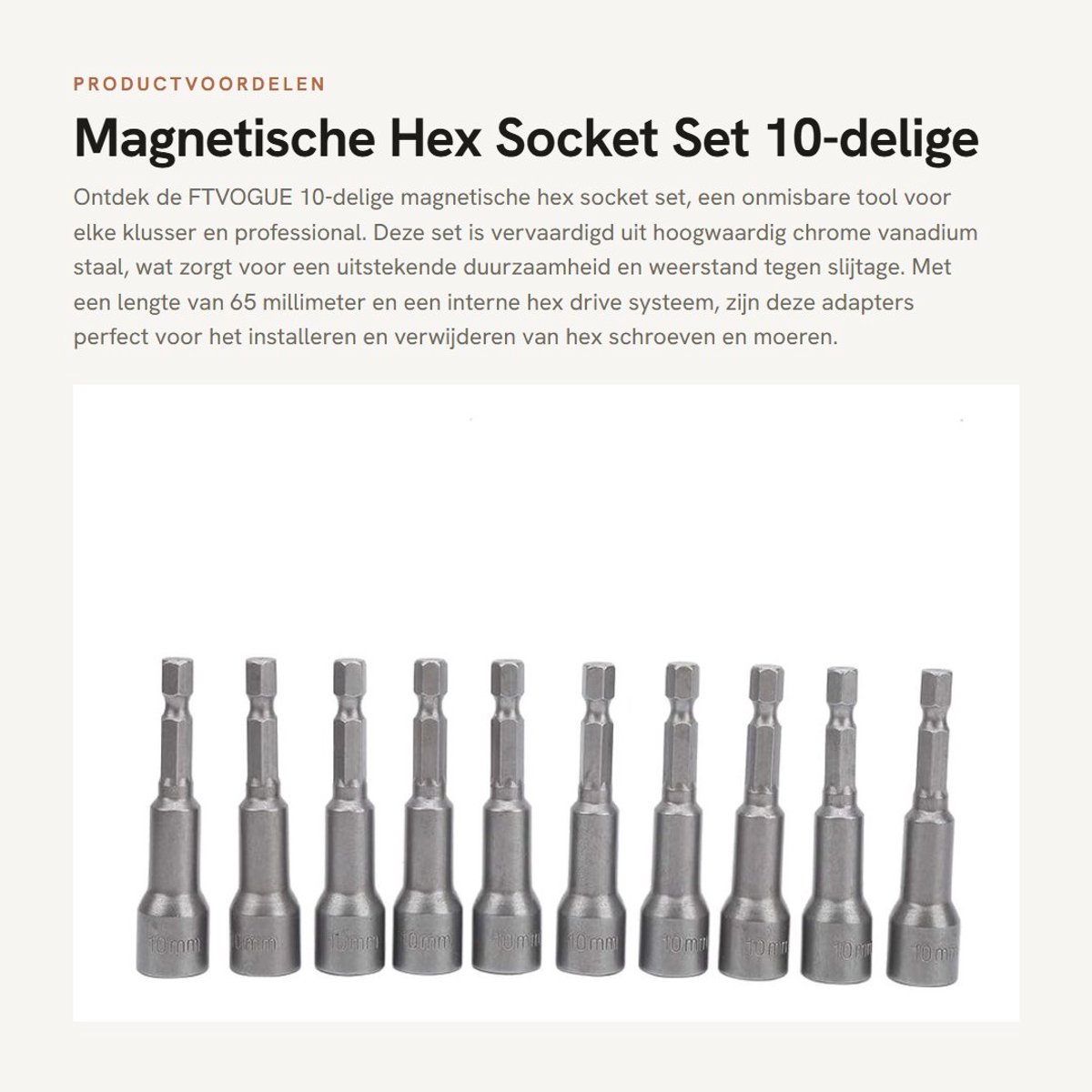 Dailygoods - Magnetische Hex Socket Set - 10-delige set - Chrome Vanadium Staal - 10mm - Hoogwaardige kwaliteit - Ideaal voor klussen - Geschikt voor...