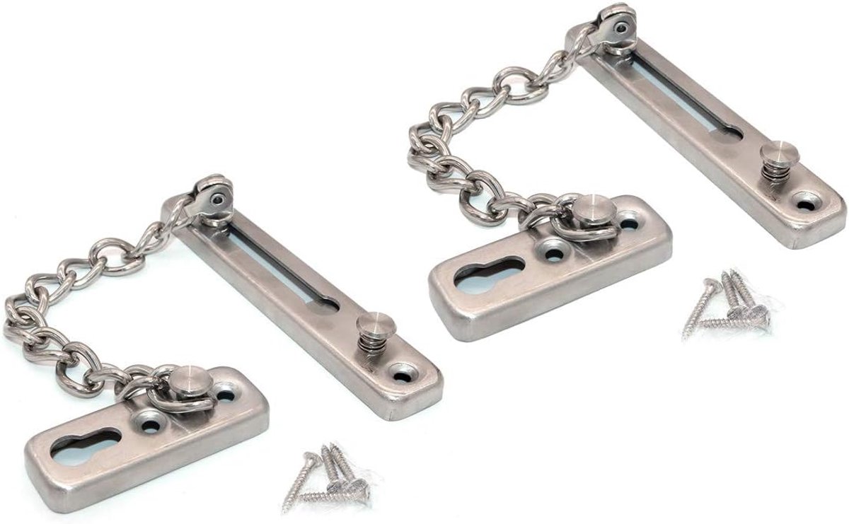 Deurkettingen Set - Extra Beveiliging - Veiligheid Thuis - Versterkte RVS - 2 Stuks - Zilverkleurig