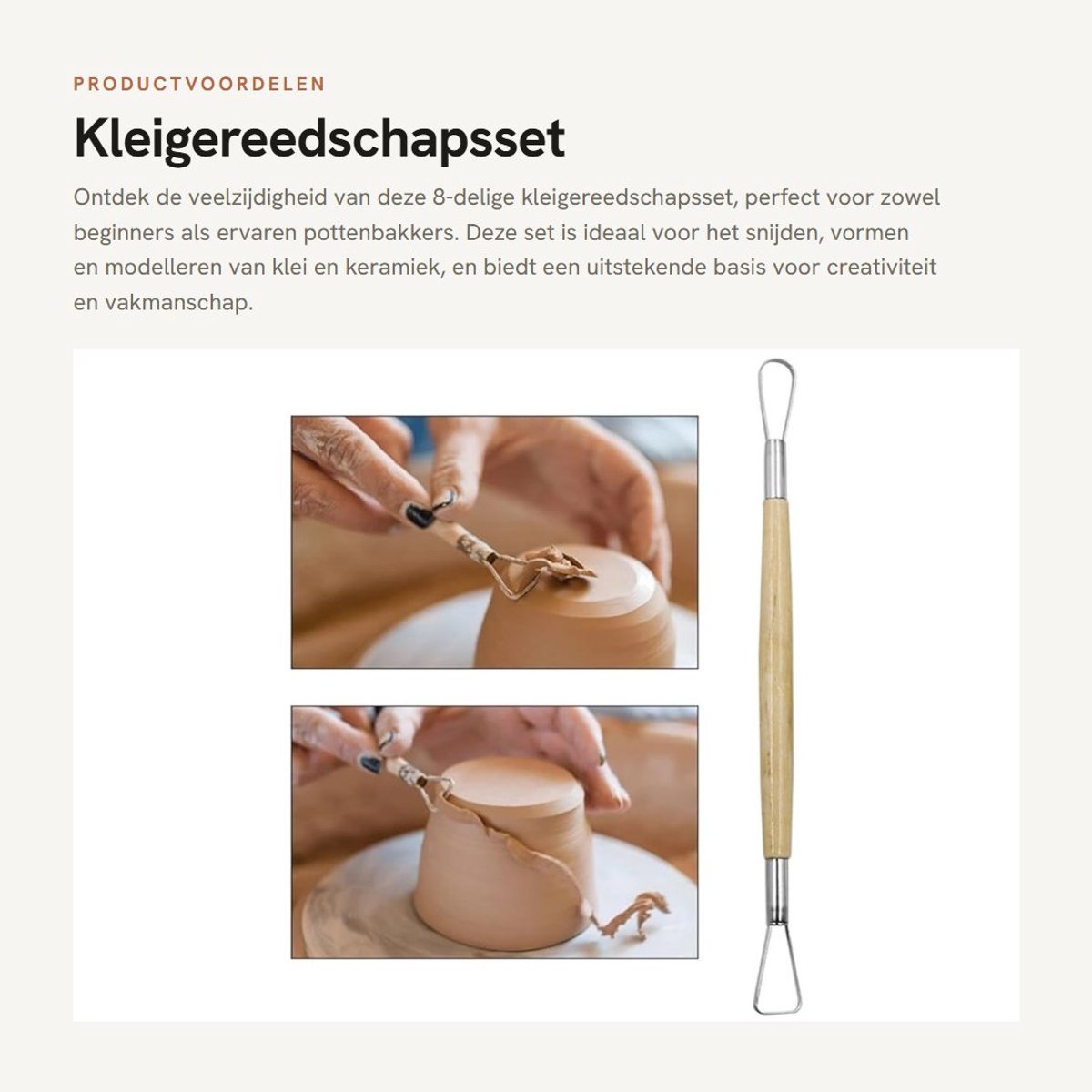 Dailygoods- Kleigereedschapsset 8-delig - Pottenbakkersgereedschap - Modelleren - Snijden - Schrapen - Hoogwaardig staal/hout - Pottenbakkersset