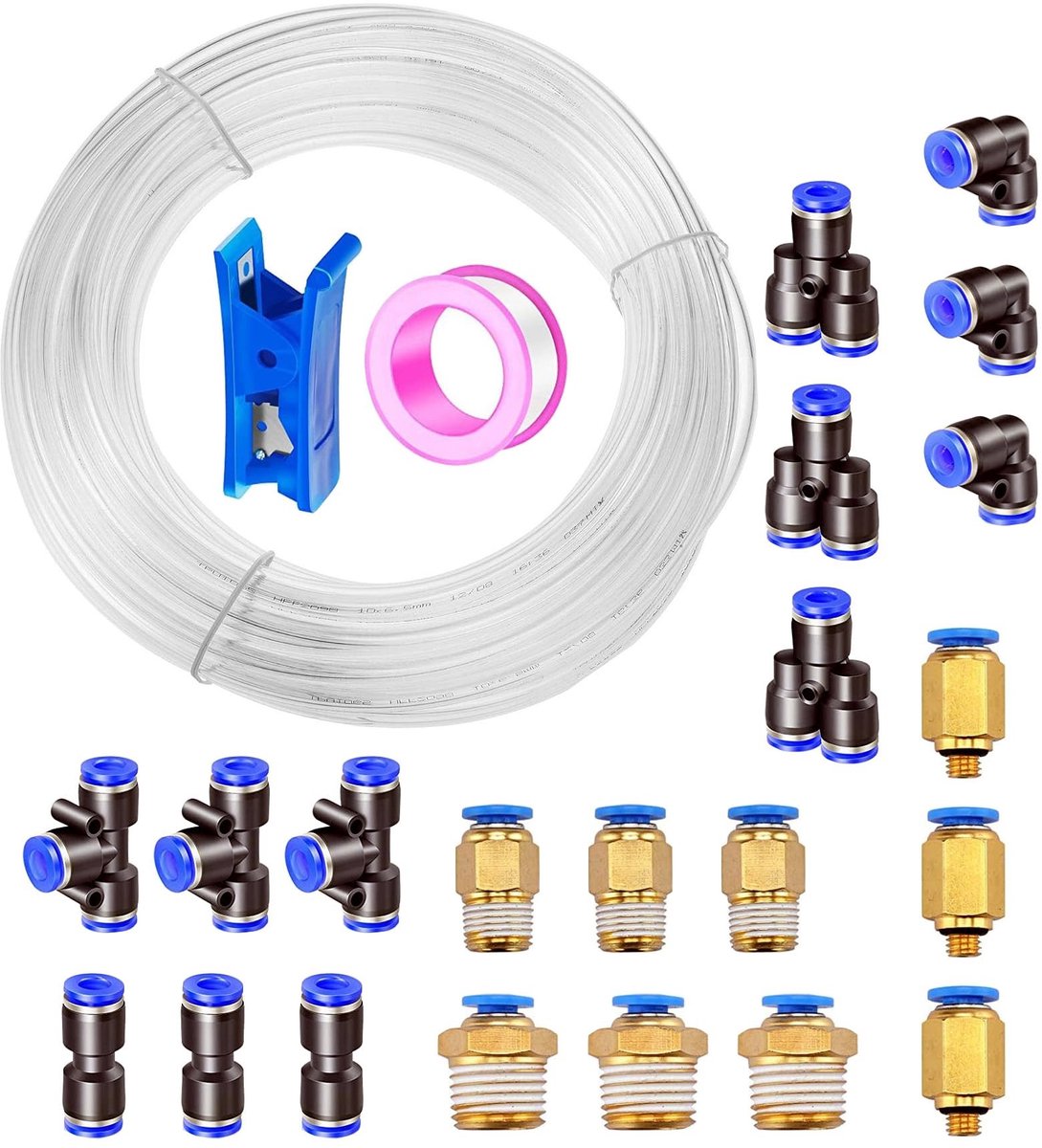 Dailygoods- Persluchtslang 20 m - Transparante PU Luchtslang - 6 mm x 4 mm - Hoge Flexibiliteit - 21 Pneumatische Aansluitingen - Lichtgewicht en Economisch - Luchtleiding