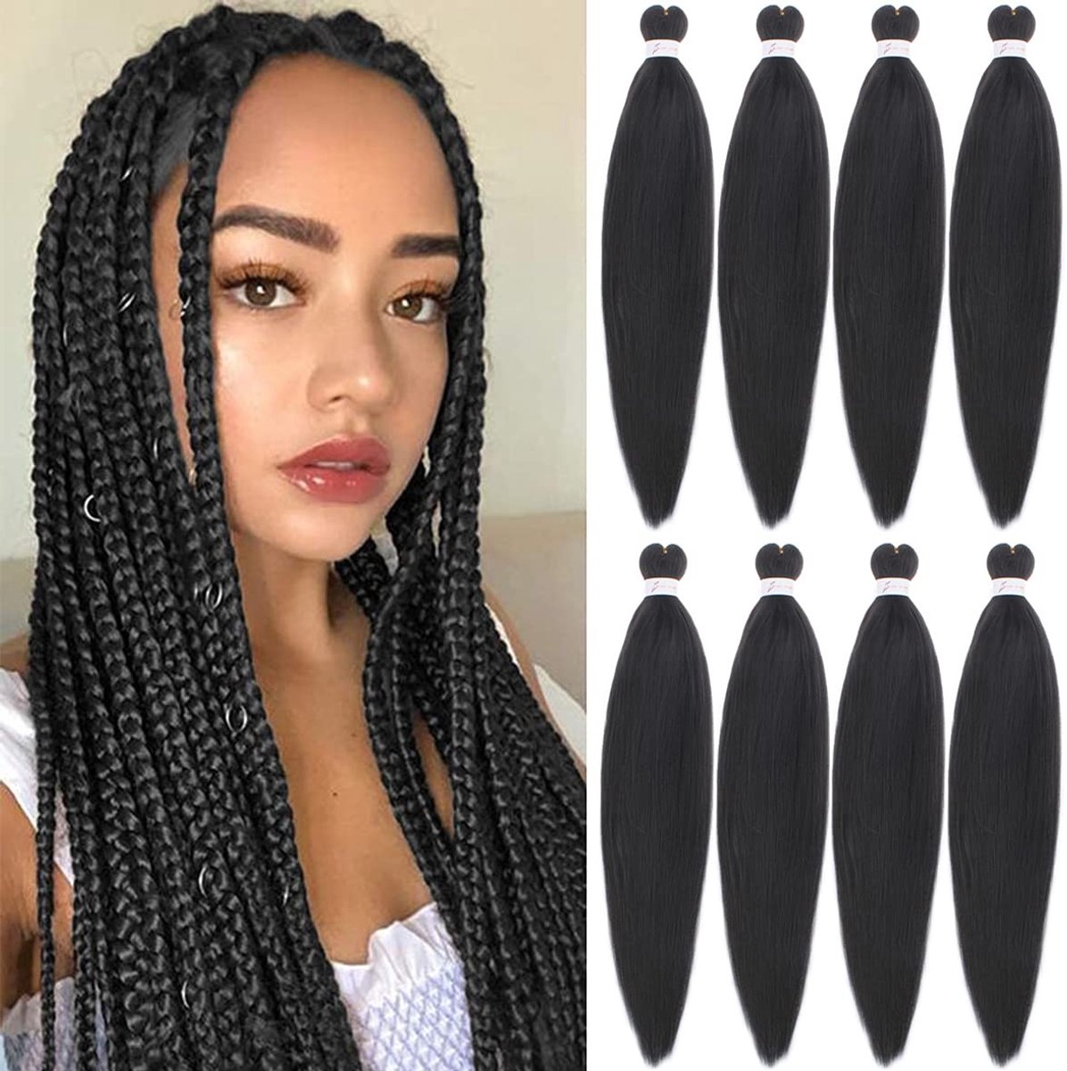 Dailygoods- Haarextensies 8 Verpakkingen - Vooruitgerekt - Yaki-Textuur - Kanekalon Haarvezel - 66 cm - Warmwaterinstelling - Vlechthaar