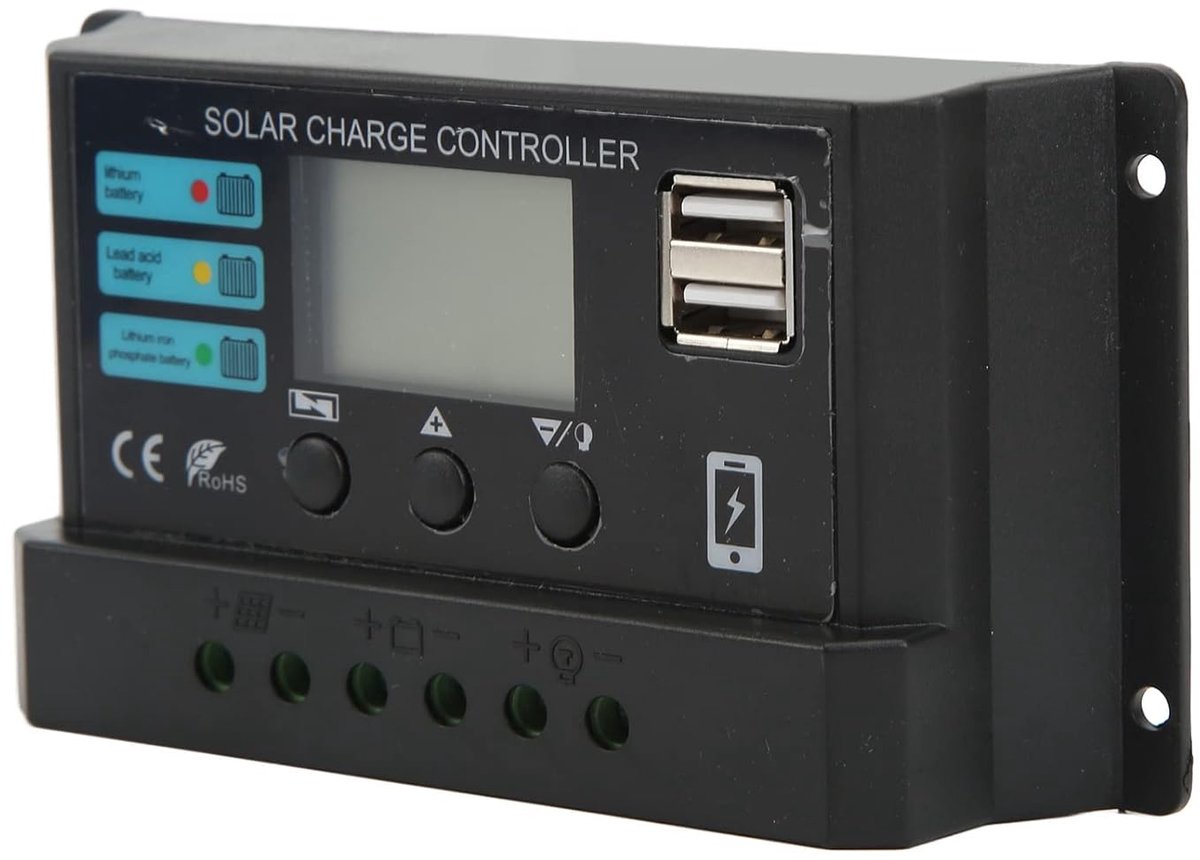 Zonnepaneel Laadregelaar - PV Controller - Energie Beheer - Industriële Chip - 12V 24V - Zwart