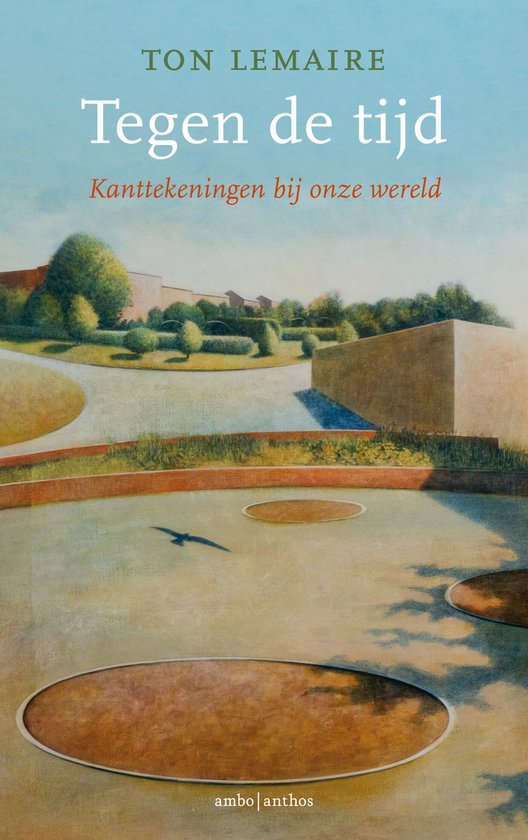 Boekcover 'Tegen de tijd' met een schaduw van een vogel op een plein.