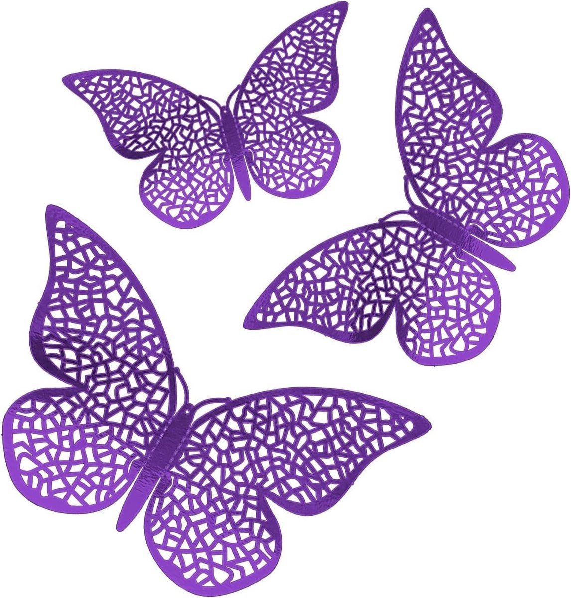 Dailygoods- Vlinderstickers 3D - Verwijderbare Muurstickers - Decoratie Babyfeest/Bruiloft - Paars - 150 Stuks - Hol Ontwerp - Muurdecoratie