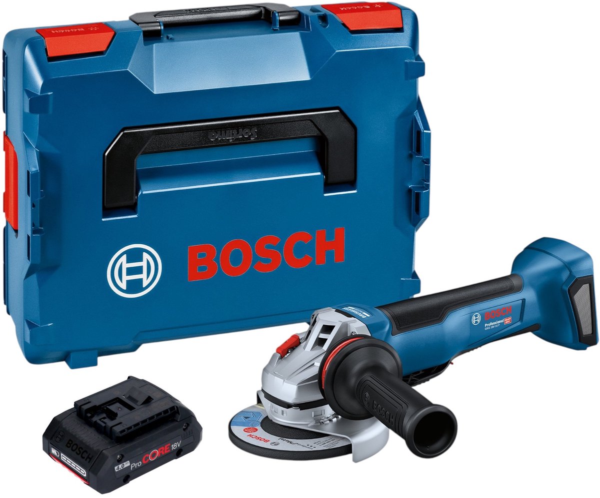 Bosch GWS 18V-10 P Professional accu-haakse slijper 18 V 125 mm borstelloos + 1x ProCORE-accu 4,0 Ah + L-Boxx - zonder oplader