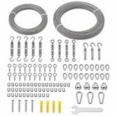 Glissimo Staalkabelset – 80m x 2mm Nylon Gecoate Staalkabel – Staaldraad - Compleet met RVS Haken, Schroefogen & Bevestigingen – Voor Tenttouw - Waslijnen - Buitenverlichting - Luifels - Klimplanten